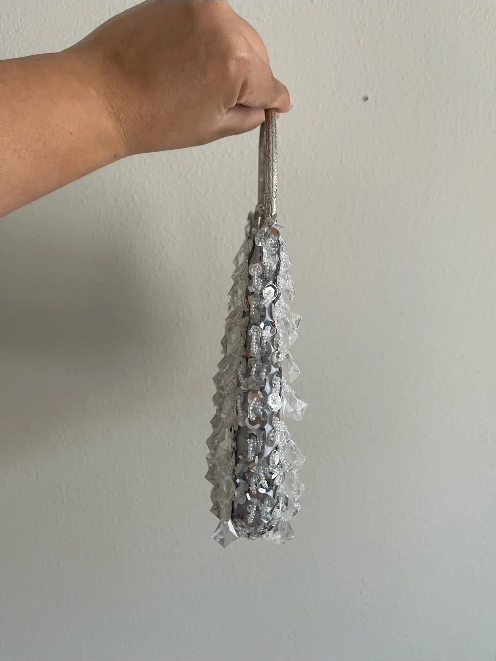 Silver Sequin Ring-Handle Evening Bag
